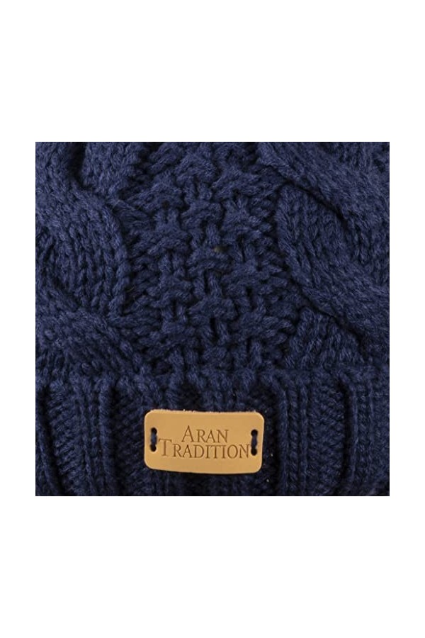 Aran Traditions Navy Blue Cable Knit Pom Pom Bobble Hat