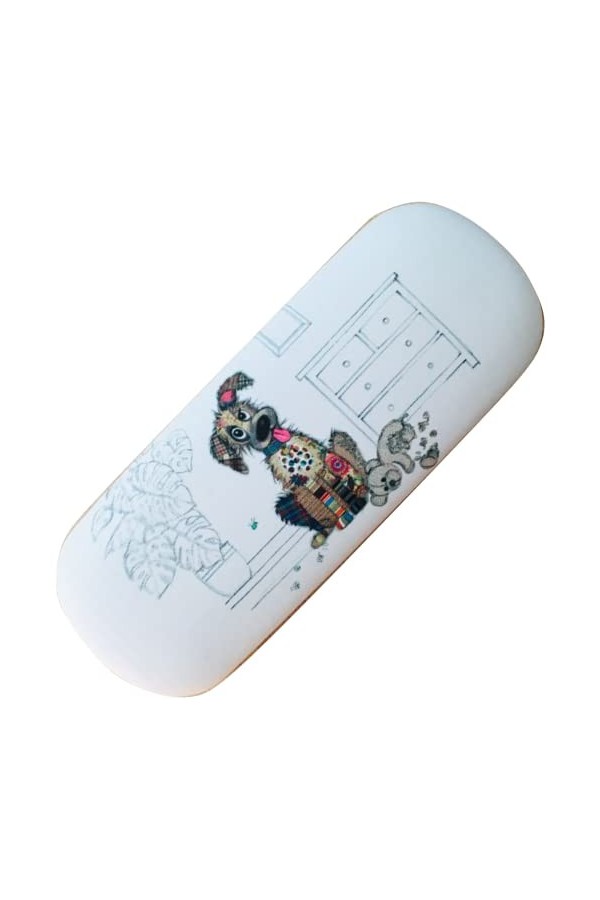 KIUB Etui à lunettes rigide - motif chien stylisé Beige Taille unique
