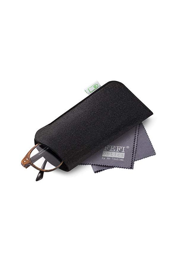 FEFI - Étui à lunettes en PET recyclé de bouteilles - Avec chiffon de nettoyage pour lunettes de qualité supérieure, Noir , t