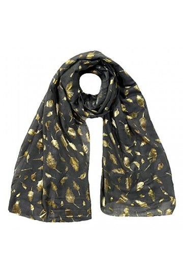 Lina & Lily Foulard Femme à Plumes Métallisées, Écharpe Tissu Léger 180cm X 75cm Bleu marine-Or 