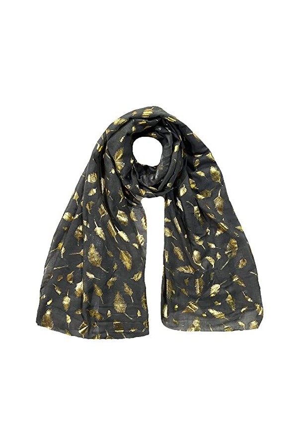 Lina & Lily Foulard Femme à Plumes Métallisées, Écharpe Tissu Léger 180cm X 75cm Bleu marine-Or