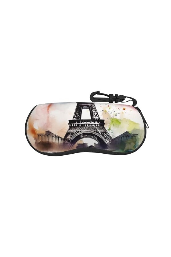 OPSREY Étui à lunettes de voyage avec fermeture éclair - Motif boules de Noël roses, Motif Paris et Tour Eiffel, taille uniqu