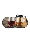 JCAKES Galsses et raisins de vin rouge avec étui à lunettes unisexe en bois, boîte de rangement pour lunettes de soleil, étui