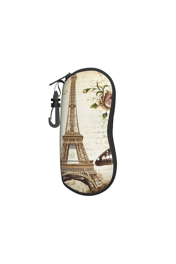 JCAKES Étui à lunettes de la Tour de Paris, étui de protection portable, boîte de lunettes de soleil tendance avec une boucle
