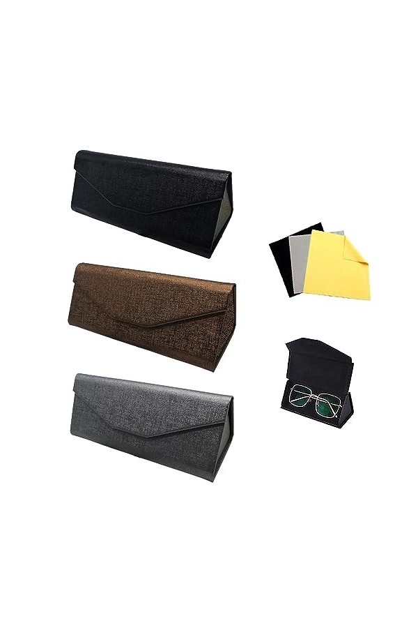 LZYKJGS 3 Pièces Boîte de Lunettes, Etui à Lunettes, Étui à Lunettes Pliable, Étui à Lunettes Magnétique, avec 3 Chiffon à Lu