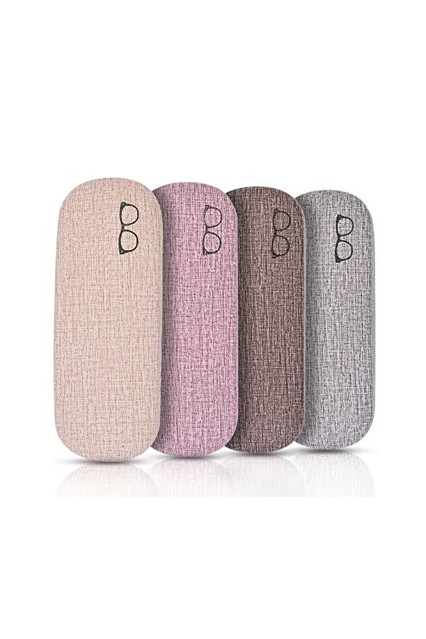 4 Pièces Étuis à Lunettes Rigides en Toile de Lin, Boîte à Lunettes, Pochette Lunettes, Étui de Protection de Lunettes de Sol