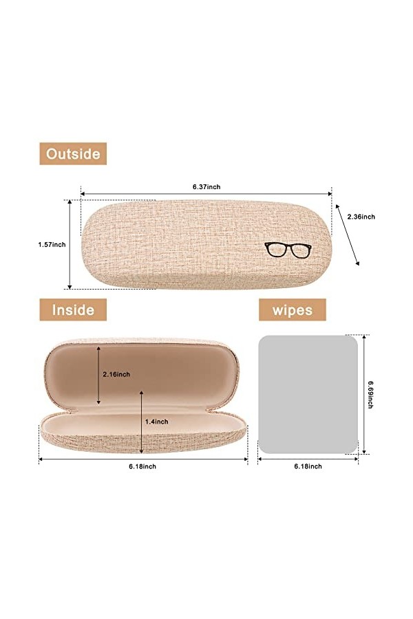 4 Pièces Étuis à Lunettes Rigides en Toile de Lin, Boîte à Lunettes, Pochette Lunettes, Étui de Protection de Lunettes de Sol