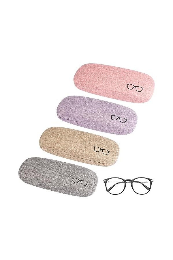 Etui Lunettes Rigide, 4 Pièces Étui à Lunettes Rigide en Toile de Lin, Boite Lunettes Rigide Portable, Étui de Protection pou