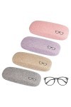 Etui Lunettes Rigide, 4 Pièces Étui à Lunettes Rigide en Toile de Lin, Boite Lunettes Rigide Portable, Étui de Protection pou