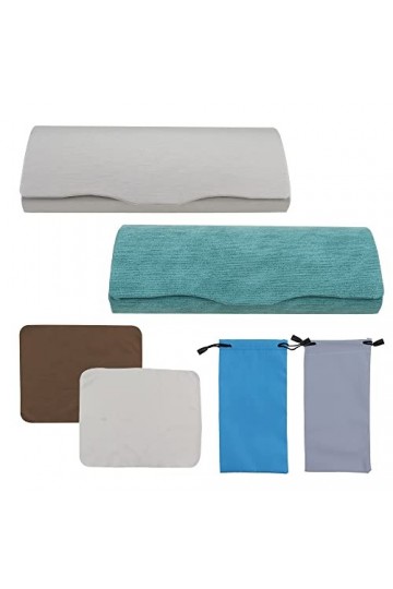 DXLing 2 Pièces Etui à Lunettes Rigide Femme Homme avec Chiffon de Nettoyage pour Lunettes + 2 Pièces Etui Lunettes Souple Bo