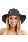 TOSKATOK Chapeau de Soleil Seau Chapeau de p�cheur en Coton lav� UPF 50+ pour Femme avec Motifs de Marguerites Brod�s, visi�r