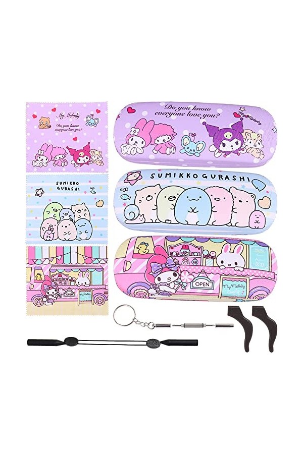 DIKLEY Étui de protection à lunettes avec coque rigide et sangle en tissu pour fille et adolescente, Lot de 5., taille unique