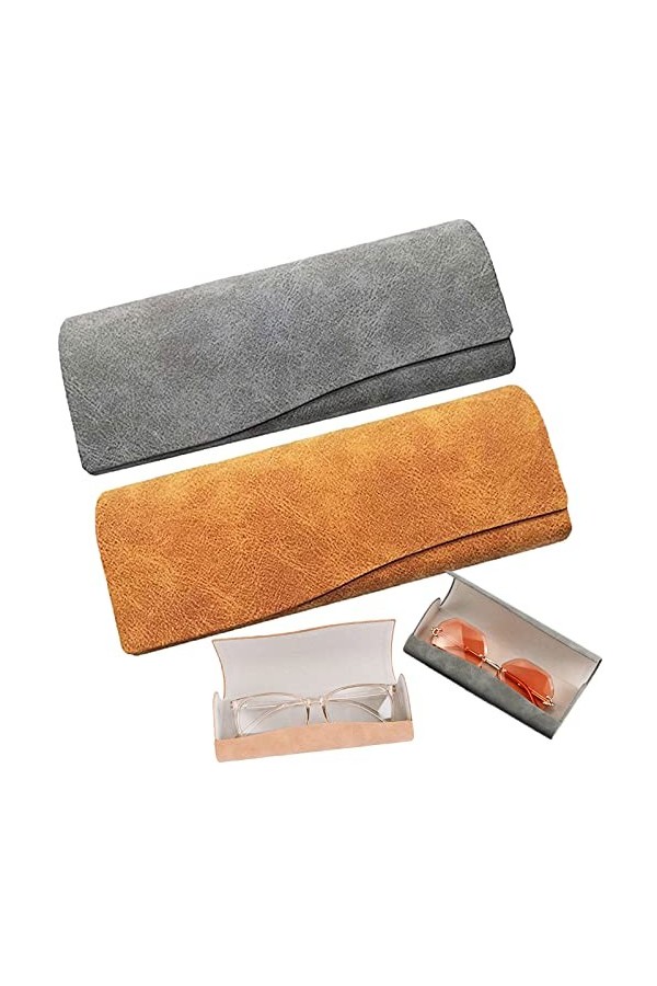 lankai 2 Pièces Étui à Lunettes Rétro Portable, Boîte à Lunettes de Soleilen Cuir, Étui à Lunettes à Fermeture Magnétique Mod