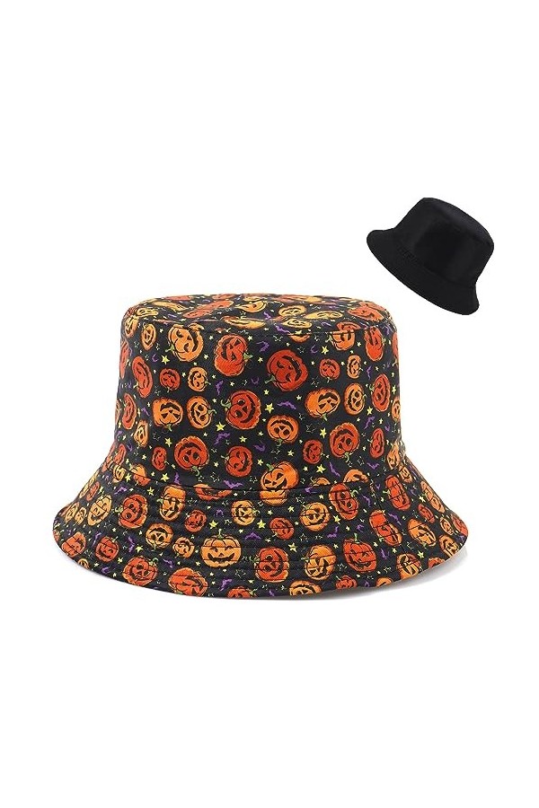 Malaxlx Chauve Souris Citrouille Halloween Bob Femme Chapeau de Pêcheur Chapeau de Soleil Chapeaux de Seau Chapeaux de Visièr