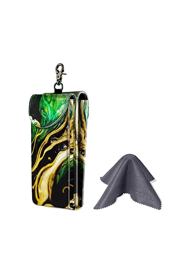 molshine Double étui à lunettes, pochette en cuir végétalien pour lunettes de soleil, lunettes avec chiffon de nettoyage Éme