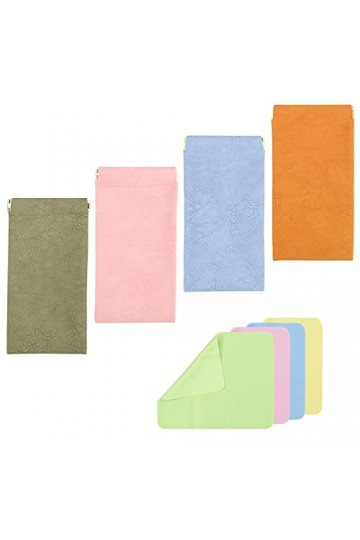 Bekecidi 4 Pièces étui à lunettes Souple, Pochette en cuir pour Lunettes de Soleil avec Chiffon de Nettoyage, étui à Lunettes