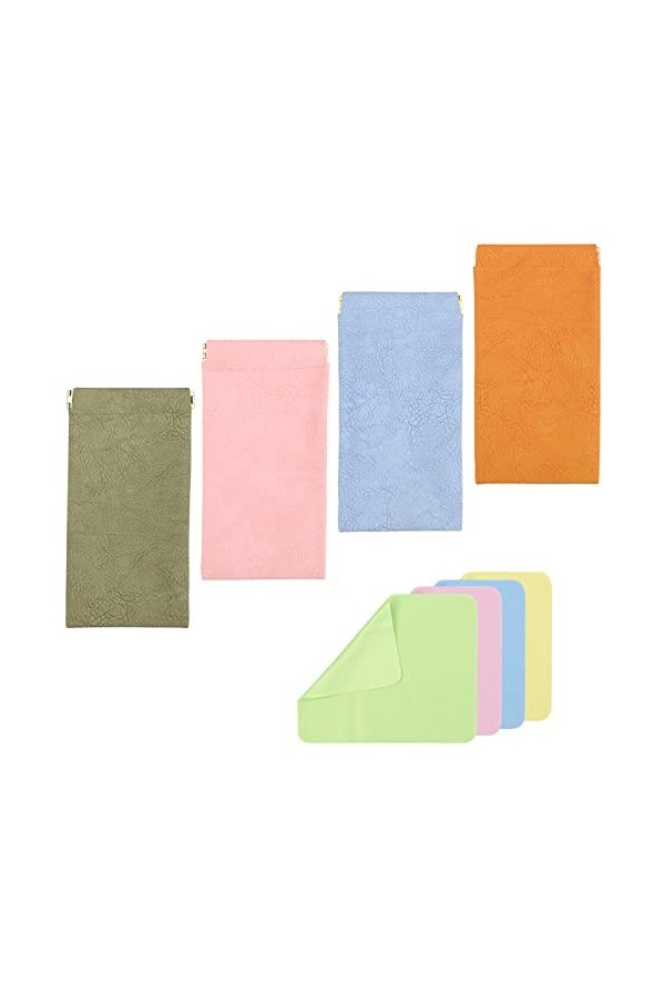 Bekecidi 4 Pièces étui à lunettes Souple, Pochette en cuir pour Lunettes de Soleil avec Chiffon de Nettoyage, étui à Lunettes