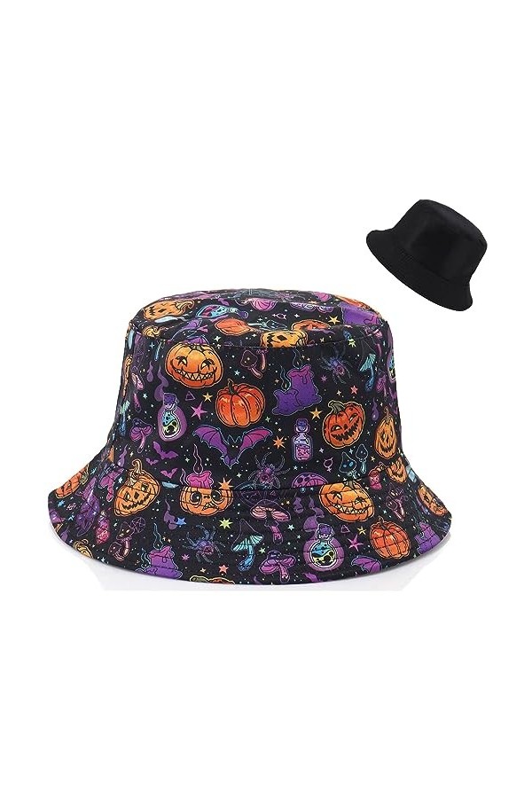 Malaxlx Chauve Souris Citrouille Halloween Bob Femme Chapeau de Pêcheur Chapeau de Soleil Chapeaux de Seau Chapeaux de Visièr