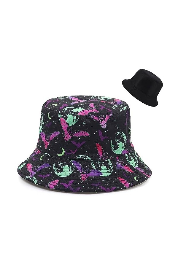 Malaxlx Chauve Souris Citrouille Halloween Bob Femme Chapeau de Pêcheur Chapeau de Soleil Chapeaux de Seau Chapeaux de Visièr