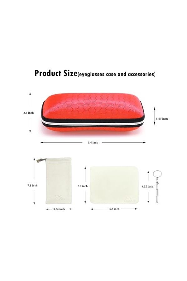 LRZCGB Étui à lunettes portable avec fermeture éclair, nid dabeille, étui de protection pour homme, femme ou enfant - Rouge 