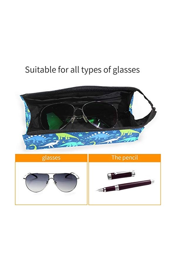 Funny Cartoon Dinosaures Étui à lunettes portable pour femme et fille avec fermeture Éclair pour lunettes de soleil Bleu/blan