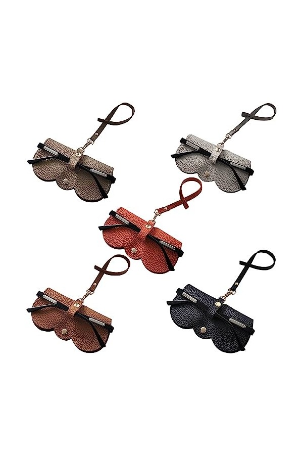Braleto 5 Pièces Sac à lunettes de soleil en cuir souple, sacs à lunettes avec lanyard Portable organisateur sac à lunettes d