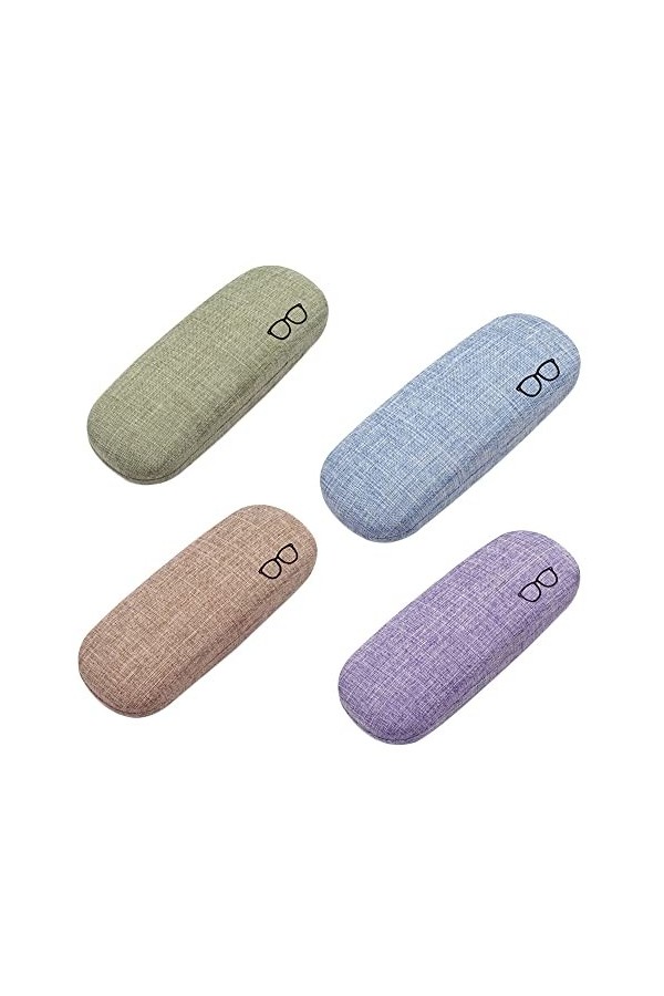 Hazrcvr Étui Lunettes 4 Pièces Étui Lunettes Rigide Étui à Lunettes en Lin Boite Lunettes Portable à Coque Rigide Étui Lunett