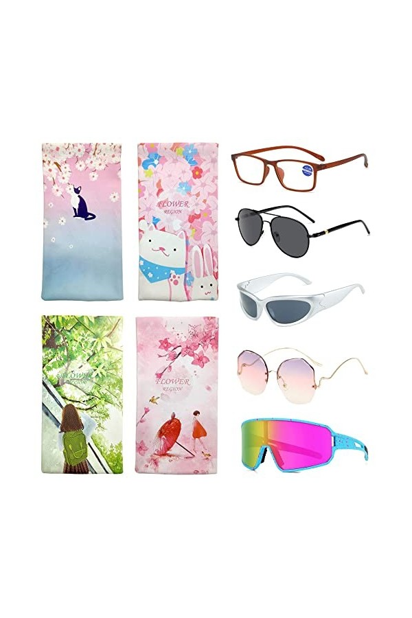 4 Pcs Etui Lunettes Souple Pochette Lunettes Soleil Etui Portable Lunettes Soleil Etui Lunettes Cuir Sac Doublure Intérieure 