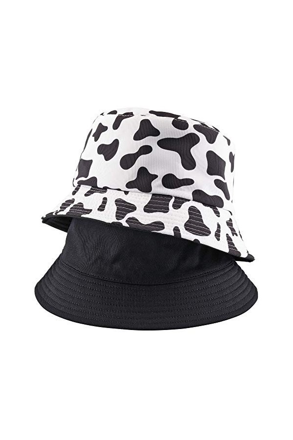 FALETO Bob réversible pour femme et fille - Chapeau de plage pliable - Tissu de qualité supérieure - noir - Taille unique