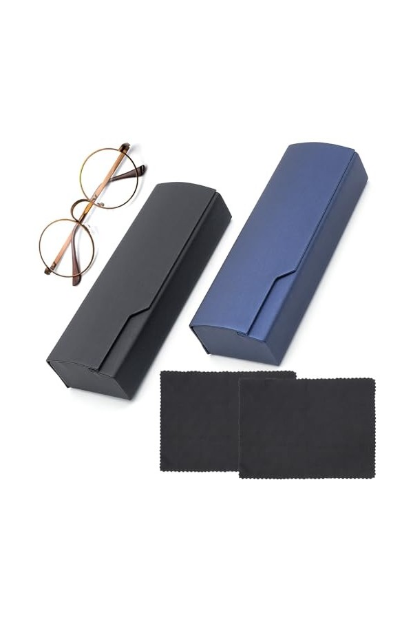 Générique 2 Pièces Etui Lunettes Rigide, Portable Boîte à Lunettes de Soleil en Cuir PU Étui de Protection Lunettes et Lunett