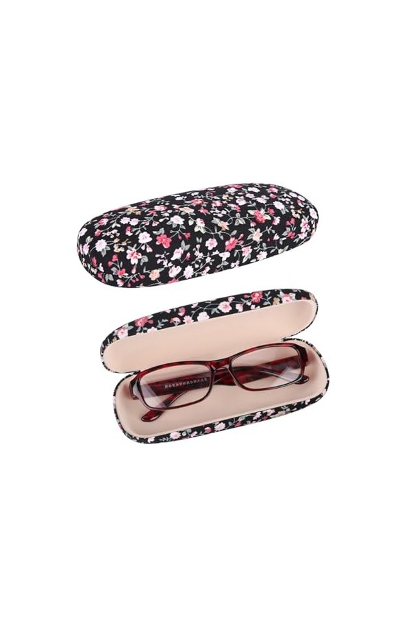 GiantGo Étui à lunettes en tissu floral rétro léger portable pour lunettes de lecture, lunettes de soleil, noir, Noir , taill