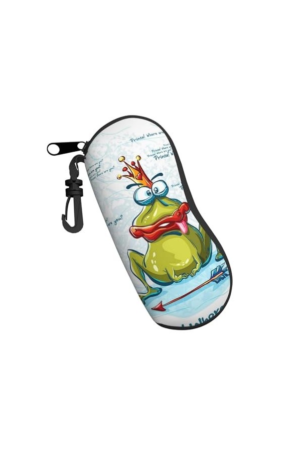 Étui souple pour lunettes de soleil avec clip ceinture - Motif grenouille souriante - Fermeture éclair - Pour homme et femme,