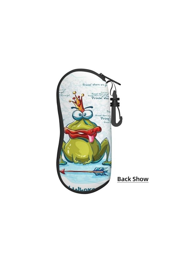 Étui souple pour lunettes de soleil avec clip ceinture - Motif grenouille souriante - Fermeture éclair - Pour homme et femme,