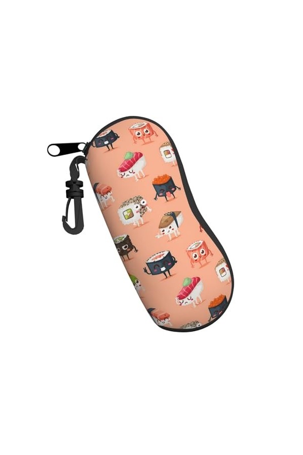 Étui à lunettes de soleil souple avec mousqueton Kawaii Sushi Food Portable Fermeture éclair Boîte à lunettes de sécurité pou
