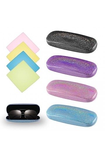 Nizirioo 4 Pièces Etui Lunettes, Etui Lunettes Rigide avec Quatre Chiffons de Nettoyage pour Lunettes, Boîte à Lunettes Porta