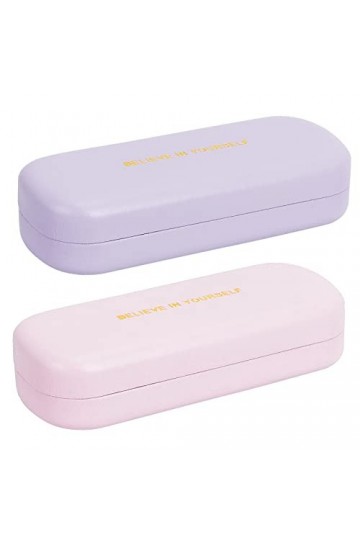 Arqumi Lot de 2 étuis à lunettes rigides en cuir PU pour homme et femme étudiant Violet et rose