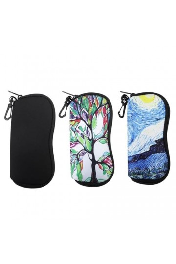 ANLIOTO Lot de 3 étuis à lunettes ultra légers en néoprène avec fermeture éclair avec crochet, étui résistant aux rayures sou