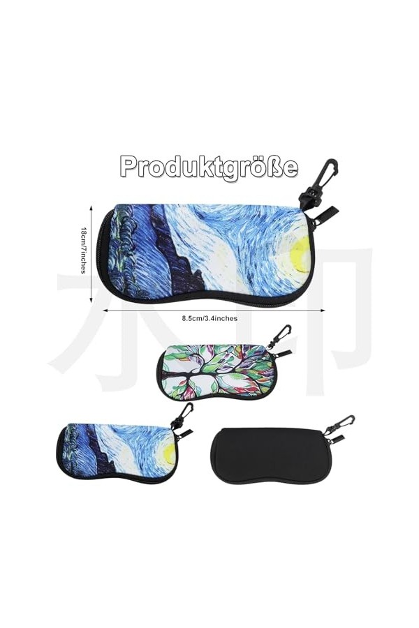 ANLIOTO Lot de 3 étuis à lunettes ultra légers en néoprène avec fermeture éclair avec crochet, étui résistant aux rayures sou