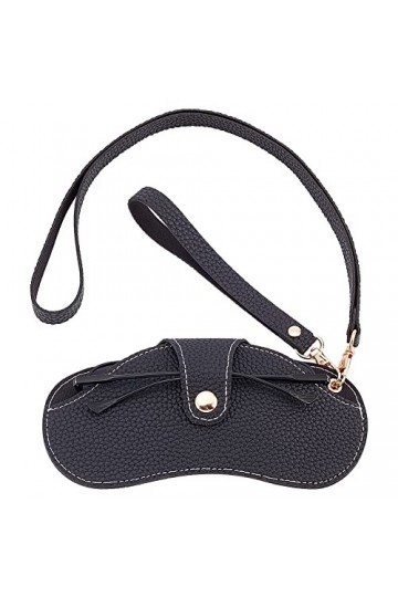 PandaHall Étui à lunettes, pochette portable en cuir PU pour lunettes de soleil avec cordon et fermoirs pivotants en alliage 