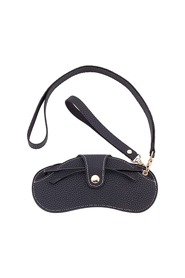 PandaHall Étui à lunettes, pochette portable en cuir PU pour lunettes de soleil avec cordon et fermoirs pivotants en alliage 