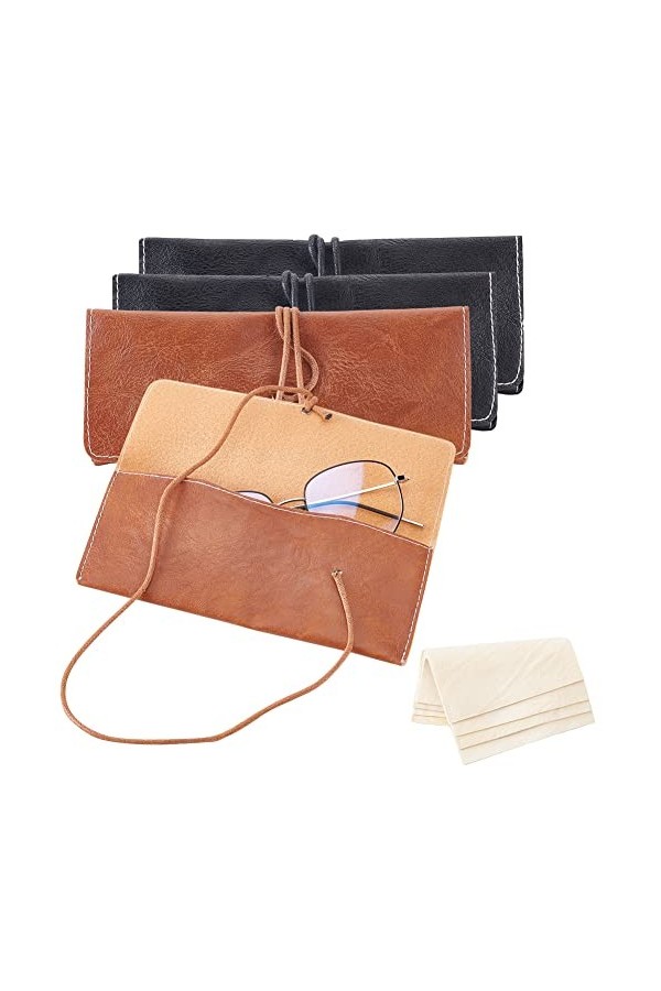 nbeads 4 Étui à Lunettes en Cuir PU, 2 Couleurs Pochette de Lunettes de Soleil Portable Souple Faite Pochette de Lunettes de 