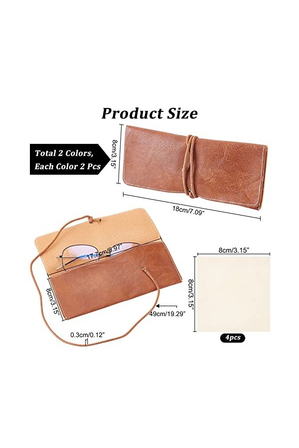 nbeads 4 Étui à Lunettes en Cuir PU, 2 Couleurs Pochette de Lunettes de Soleil Portable Souple Faite Pochette de Lunettes de 