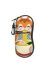 Étui souple en néoprène avec clip de ceinture pour lunettes de soleil - Motif chat mangeant des nouilles de ramen - Fermeture