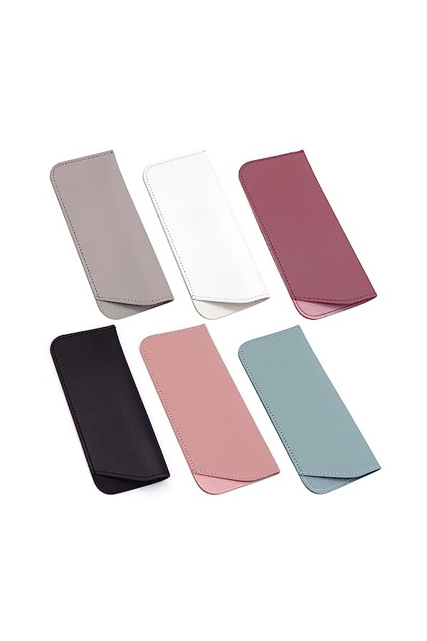 DULSPUE 6 pièces Étui à lunettes souple,Étui Lunettes,étui souple à glisser dans la pochette, PU Cuir Sac Lunettes Boitier po