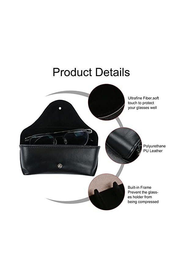 Étui à lunettes portable en cuir souple et durable pour lunettes de soleil - Pour homme et femme - noir - Taille M