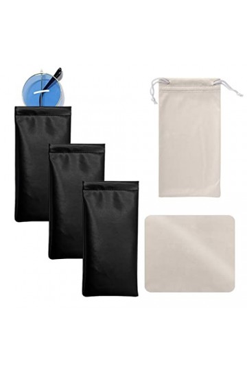 NINVVS Lot de 3 étuis à lunettes en cuir, 1 chiffon à lunettes en microfibre et 1 sac de rangement, sac de lunettes de soleil