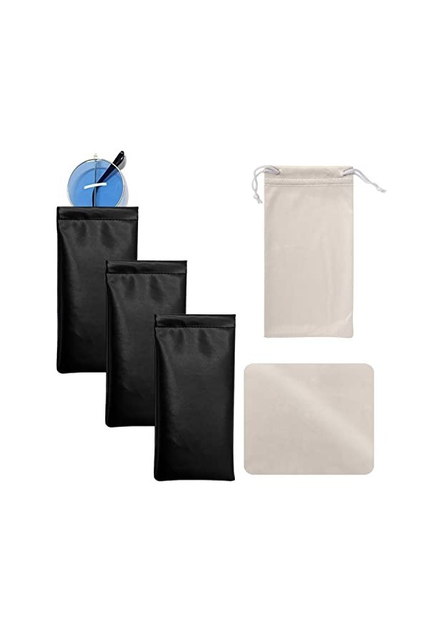 NINVVS Lot de 3 étuis à lunettes en cuir, 1 chiffon à lunettes en microfibre et 1 sac de rangement, sac de lunettes de soleil