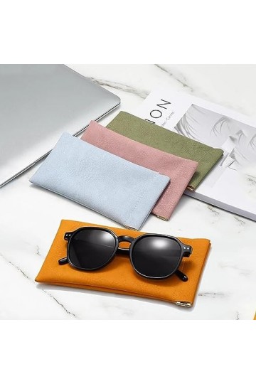 Kememo Lot de 4 étuis à lunettes en cuir souple, étui portable à presser pour lunettes de soleil étanche avec chiffon de nett