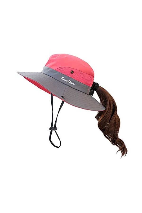 Fueerton Chapeau dété en maille à large bord pour femme avec trou pour queue de cheval Violet, violet, Taille Unique