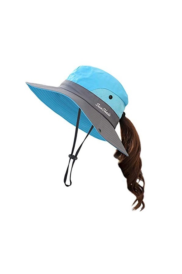 Fueerton Chapeau dété en maille à large bord pour femme avec trou pour queue de cheval Violet, violet, Taille Unique